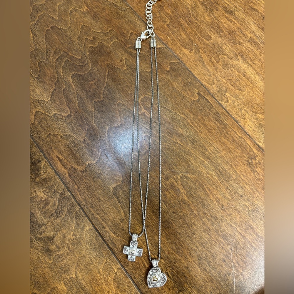 Vintage Brighton Silver Cross and Heart Pendant Necklace